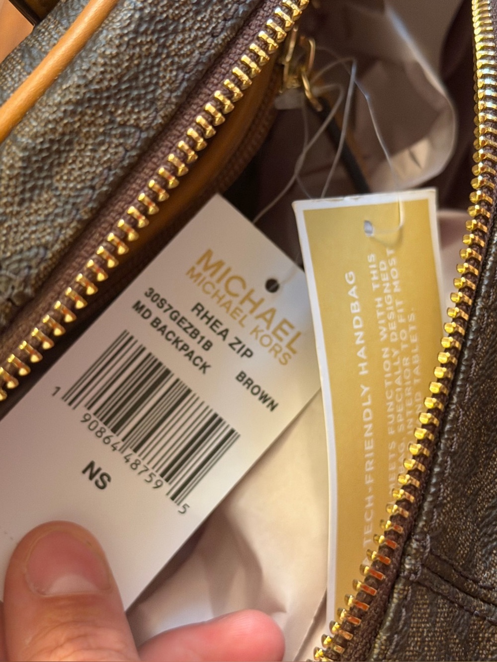 NWT Michael Kors Rhea Zip Medium Signature Backpack Handbag Natural Brown - Picture 7 of 13